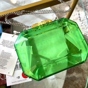NWT Zara Green Handbag Purse Clutch w/Chain